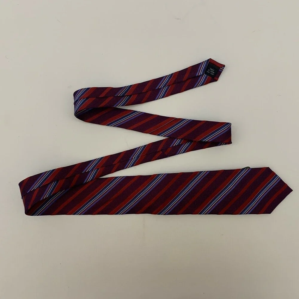 Joseph Abboud Men's Tie Necktie Striped Purple Red Blue White NWT‎ 100% Silk